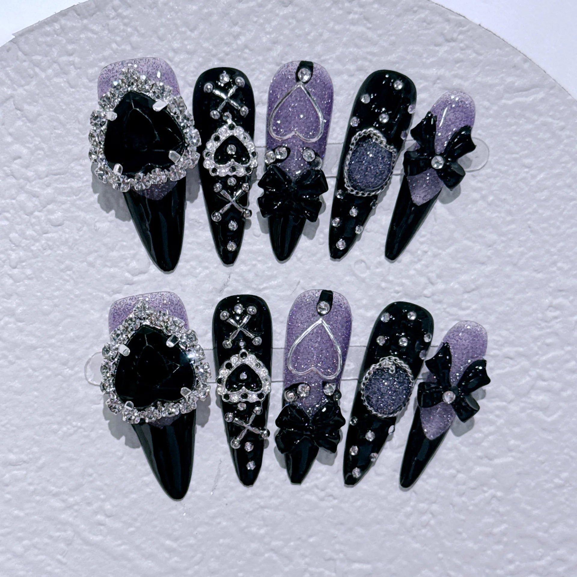 Dark Black Stiletto Press On Nails with Butterfly Design - Smarsty