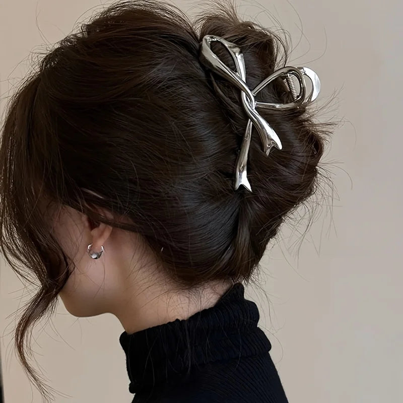 Vintage Ribbon Bow Metal Hair Claw Clips Strong Hold - Smarsty