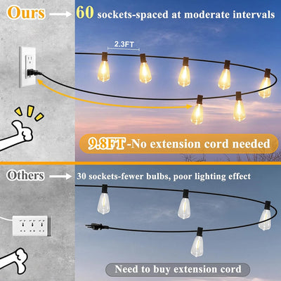 150FT LED Outdoor String Lights Waterproof Patio Lights Shatterproof ST38 Replaceable Bulbs Dimmable Outside Hanging Lights - Smarsty