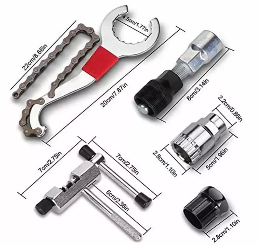 9PCS Bike Repair Tool Kit Crank Chain Cutter Extractor Freewheel Puller Crank Puller Spoke Wrench Complete Bike Maintenance Kits