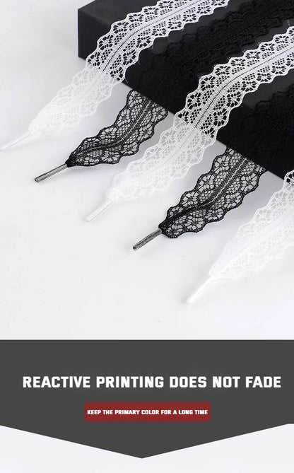 Lace Braided Shoelaces  2.9CM Width Fancy Flat Shoelace Black White Silk Shoe Laces for Ballet Sneakers German Training Shoes