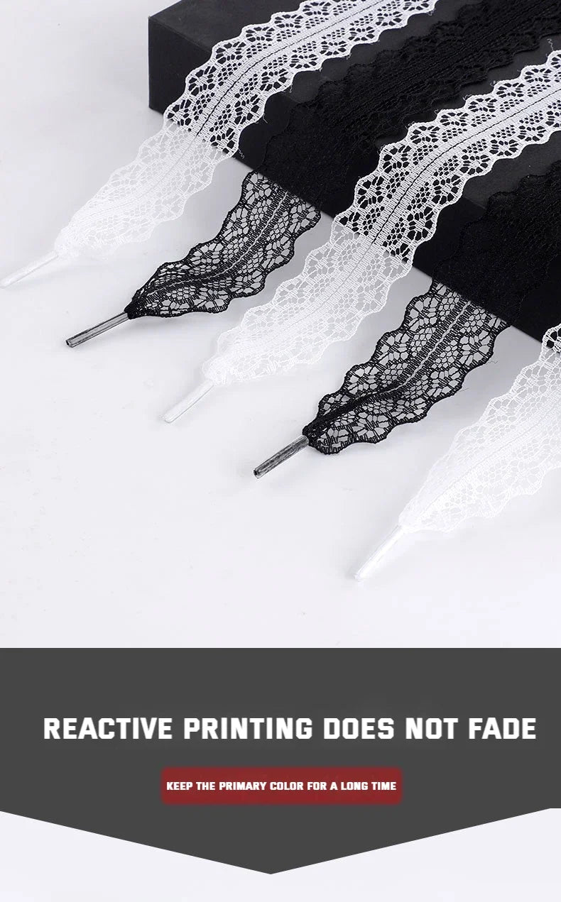 Lace Braided Shoelaces  2.9CM Width Fancy Flat Shoelace Black White Silk Shoe Laces for Ballet Sneakers German Training Shoes
