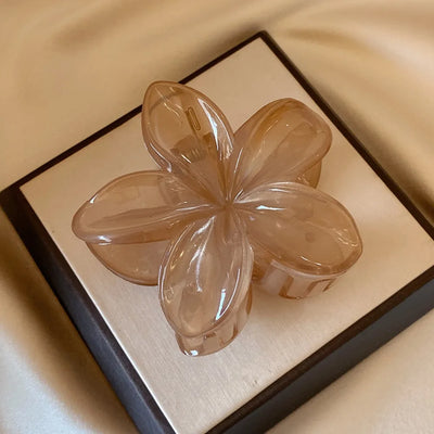 Large Flower Hair Clip Lightweight Mermaid Style Brown Beige - Smarsty