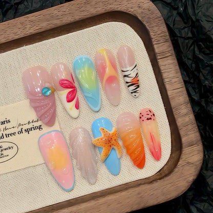 Handmade Press On Nails in Sweet Pink Blue Colors - Smarsty