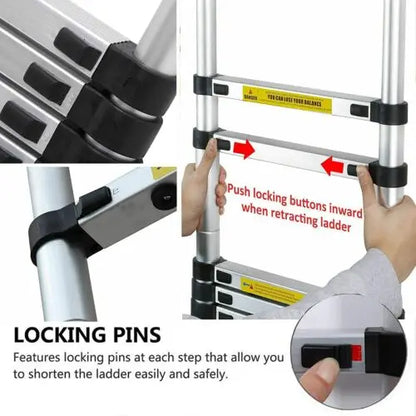 DayPlus Telescoping Ladder Stainless Steel Folding Ladder Portable Extendable Loft Ladder Capacity Max Load 150kg/330lb,EN131