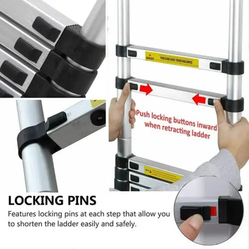 DayPlus Telescoping Ladder Stainless Steel Folding Ladder Portable Extendable Loft Ladder Capacity Max Load 150kg/330lb,EN131