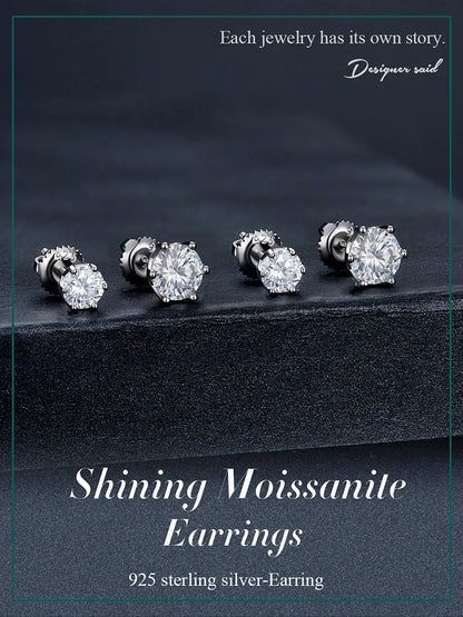 Moissanite Stud Earrings Sterling Silver Brilliant Cut - Smarsty