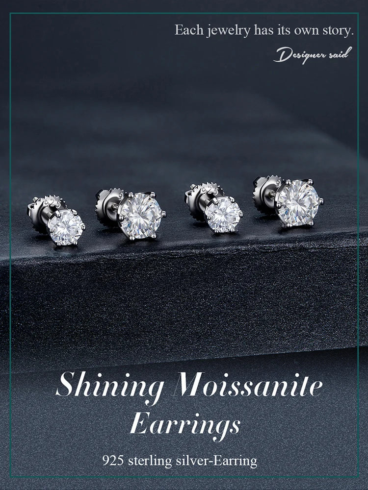 Moissanite Stud Earrings Sterling Silver Brilliant Cut - Smarsty