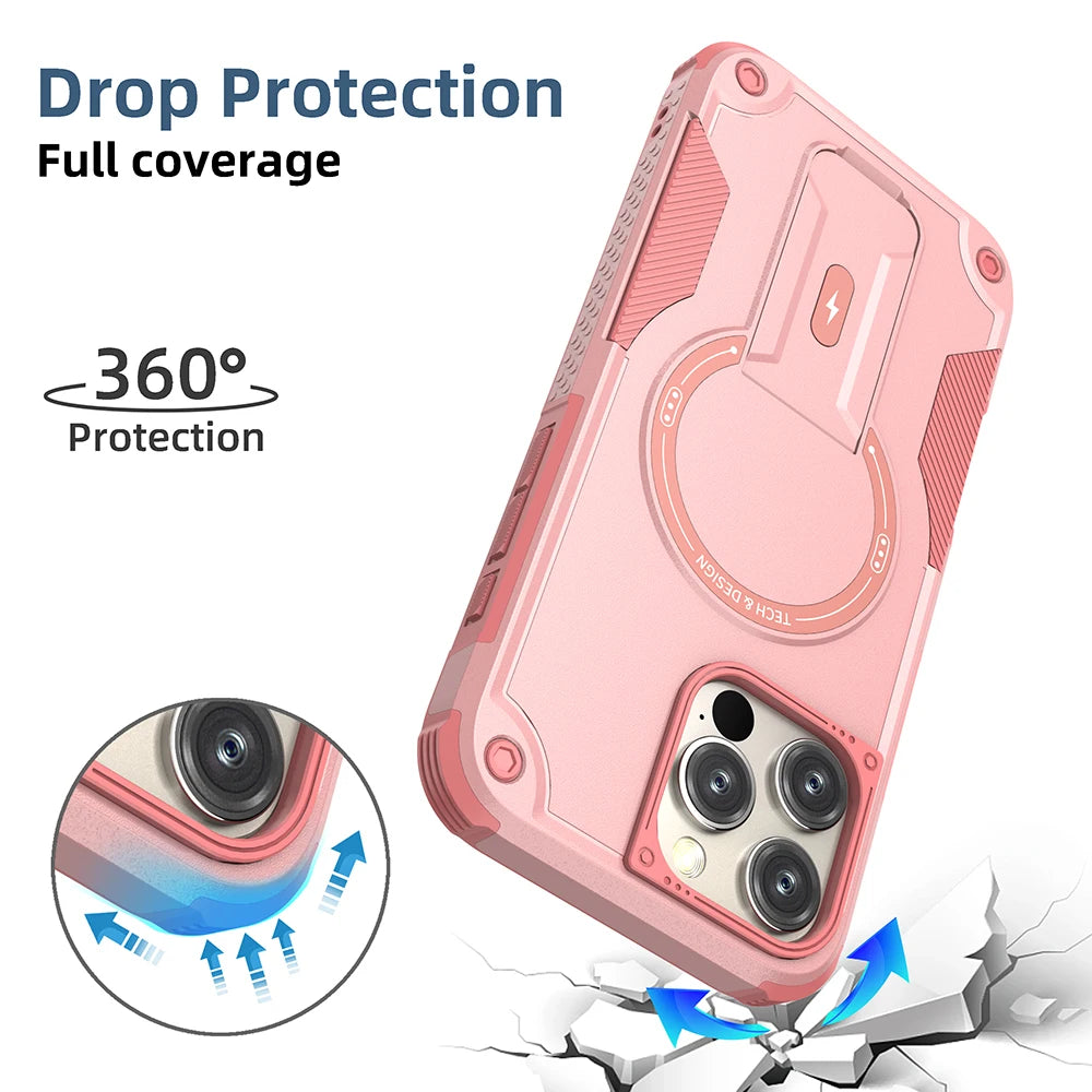 Armor Invisible Bracket for Magsafe Case For iPhone 17 16 15 13 14 12 Pro Max Plus 11 Magnetic PC Wireless Charge Holder Cover