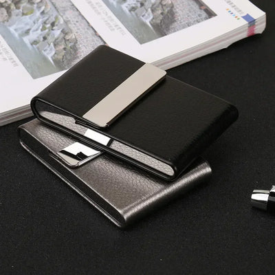 Men Postcard Box Business Multifunction Card Holder Case PU Leather Metal Pocket Holder with Magnetic Shut Cigarette Wallet Case - Smarsty