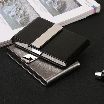 Men Postcard Box Business Multifunction Card Holder Case PU Leather Metal Pocket Holder with Magnetic Shut Cigarette Wallet Case