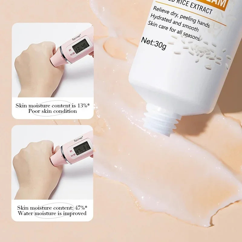 Rice Hand Cream Volumizing Rejuvenating Nourishing Moisturizing Refreshing Non-Greasy Hand Care Cream 30g - Smarsty