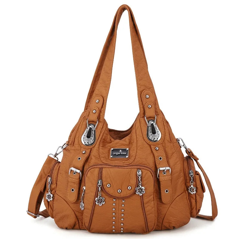 Angelkiss PU Leather Women Shoulder Bag Zipper Closure - Smarsty