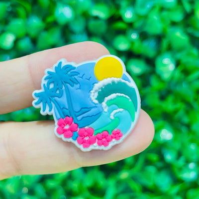 1pcs PVC Hawaii Summer Vibes Surf Sun Sand Aloha Coconut Turtle Shoe Charms Slippers Shoe Decoration Buckle Clog DIY Wristbands - Smarsty
