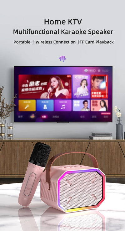 Mini Karaoke Machine for Kids Portable Karaoke Machine Bluetooth Wireless Microphones LDE Light Toys Gifts for Girls Boys - Smarsty