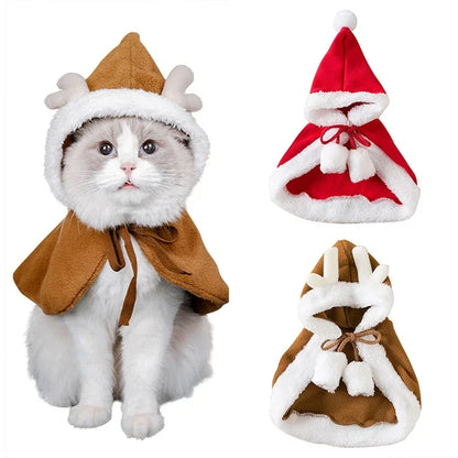 Funny Cat Christmas Costume Santa Cosplay Pet Christmas Cape Dress Up Clothes Warm Red Scarf Cloak With Hat Pet Accessories