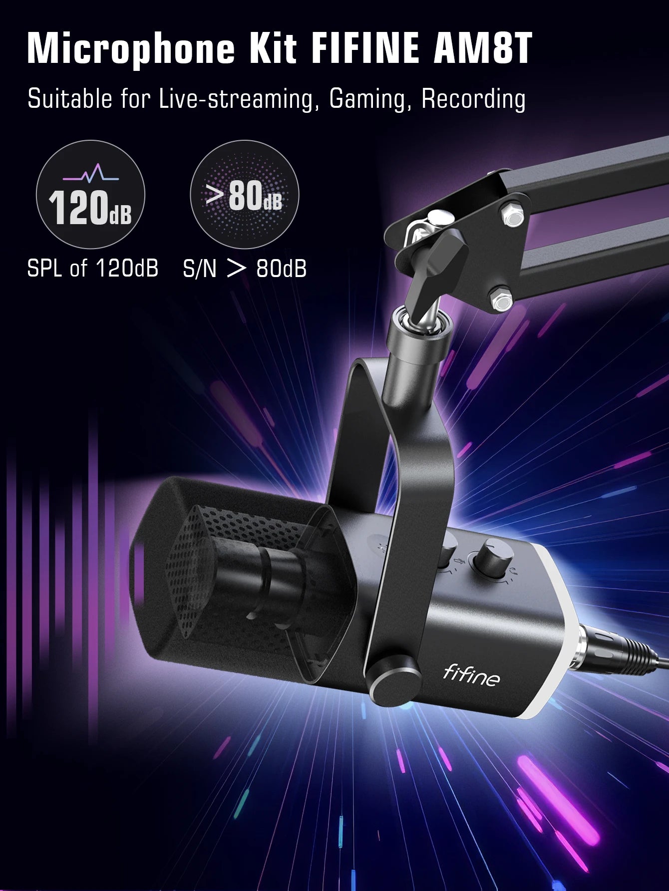 FIFINE Dynamic XLR Microphone Kit with RGB Control - Smarsty