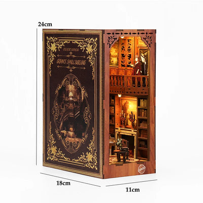 DIY Book Nook Shelf Insert Kit 3D Wooden Puzzle Doll House Assembly Building Model Bookends With Furniture LED Light Xmas Gifts by Smarsty