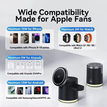 Qi2 3 In 1 Wireless Charger Station With Night Lamp - Smarsty