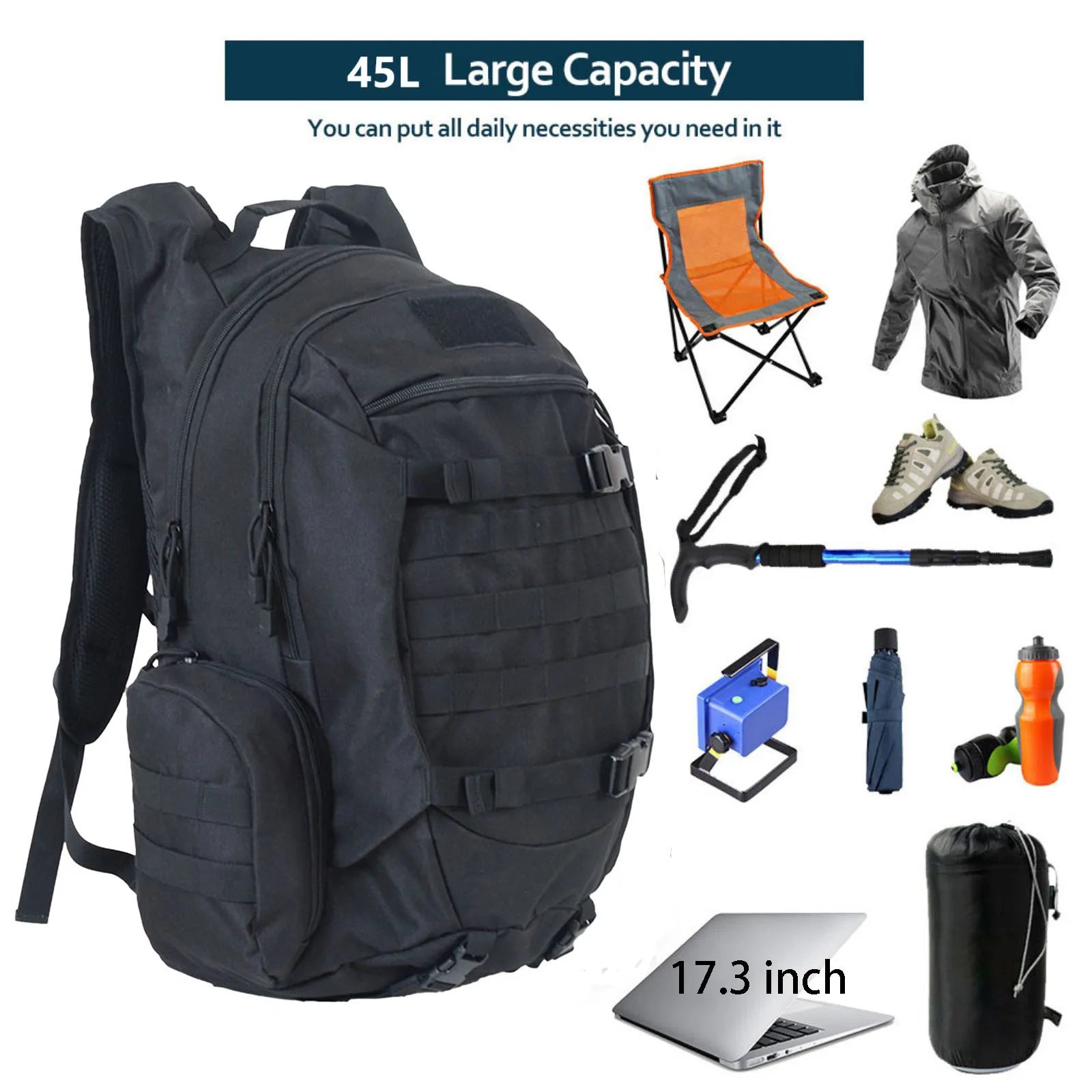 45L Waterproof Fishing Hunting Backpack Outdoor Rucksacks Tactical Sports Camping Hiking Trekking Bags - Smarsty