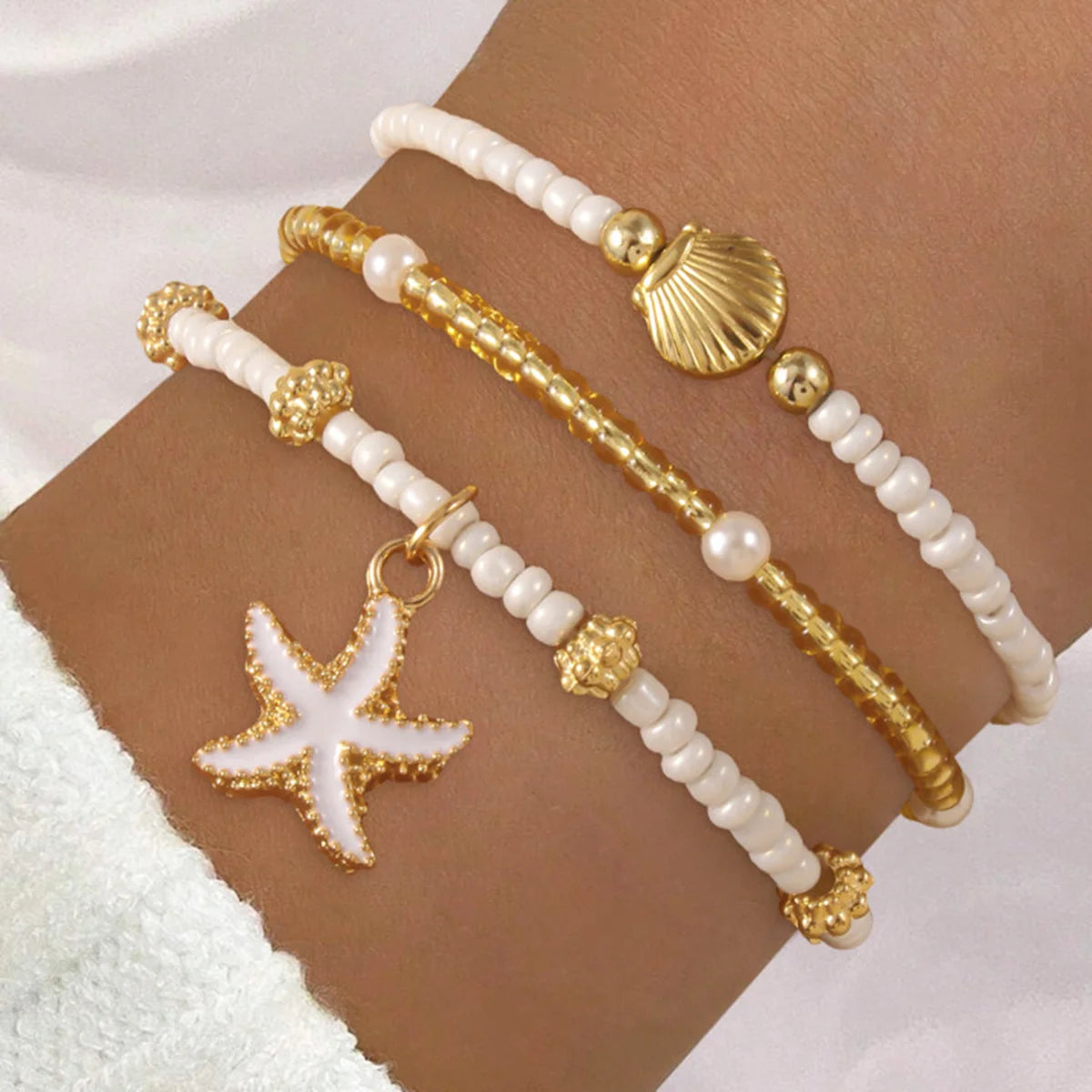Handmade Starfish Shell Beaded Bracelet for Summer - Smarsty