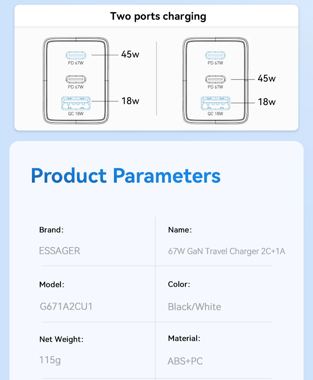 GaN USB C Charger 67W 45W Fast Charging For iPhone - Smarsty