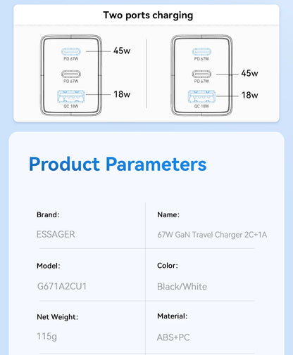GaN USB C Charger 67W 45W Fast Charging For iPhone - Smarsty