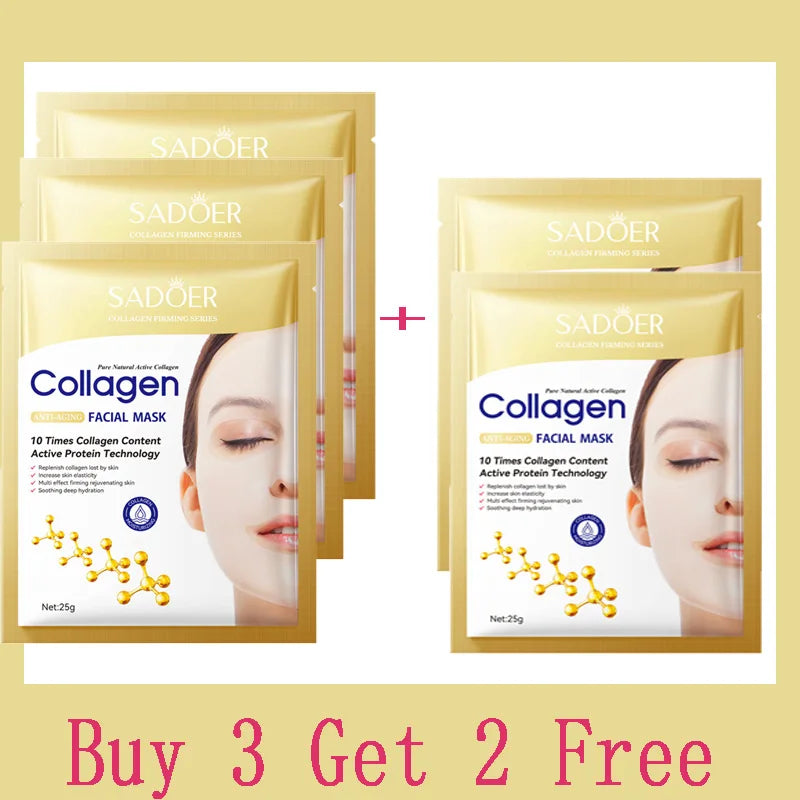 10PCS Collagen Anti Wrinkle Facial Mask Anti Aging Fade Fine Lines Firm Skin Moisturizing Brightening SkinCare Korean Cosmetics