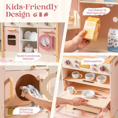 Robotime Robud Kids Corner Kitchen Playset Wooden Play Kitchen Set with Realistic Sound Pretend Play Gift for Boys Girls Pink by Smarsty
