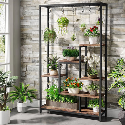 Tribesigns 5 Tiers Tall Indoor Plant Stand 70.9 inches Large Metal Plant Shelf with 10 PC S Hanging Hooks for Garden - Smarsty
