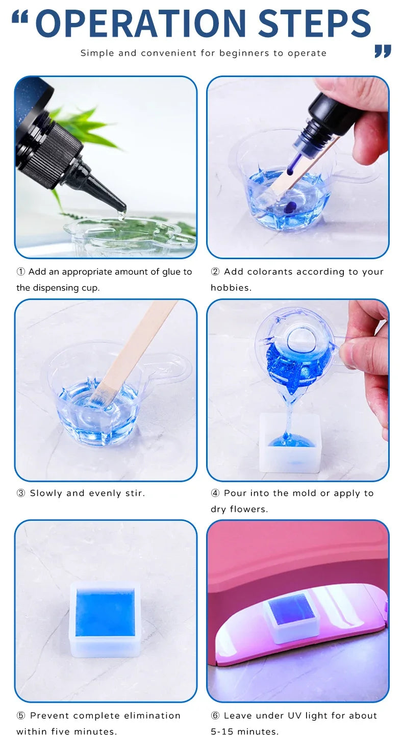 UV Resin Glue for DIY Jewelry, Epoxy Resin and UV Lamp High Transparency Fast Drying High Hardness, 20g, 50g, 100g, 250g, 1000g - Smarsty