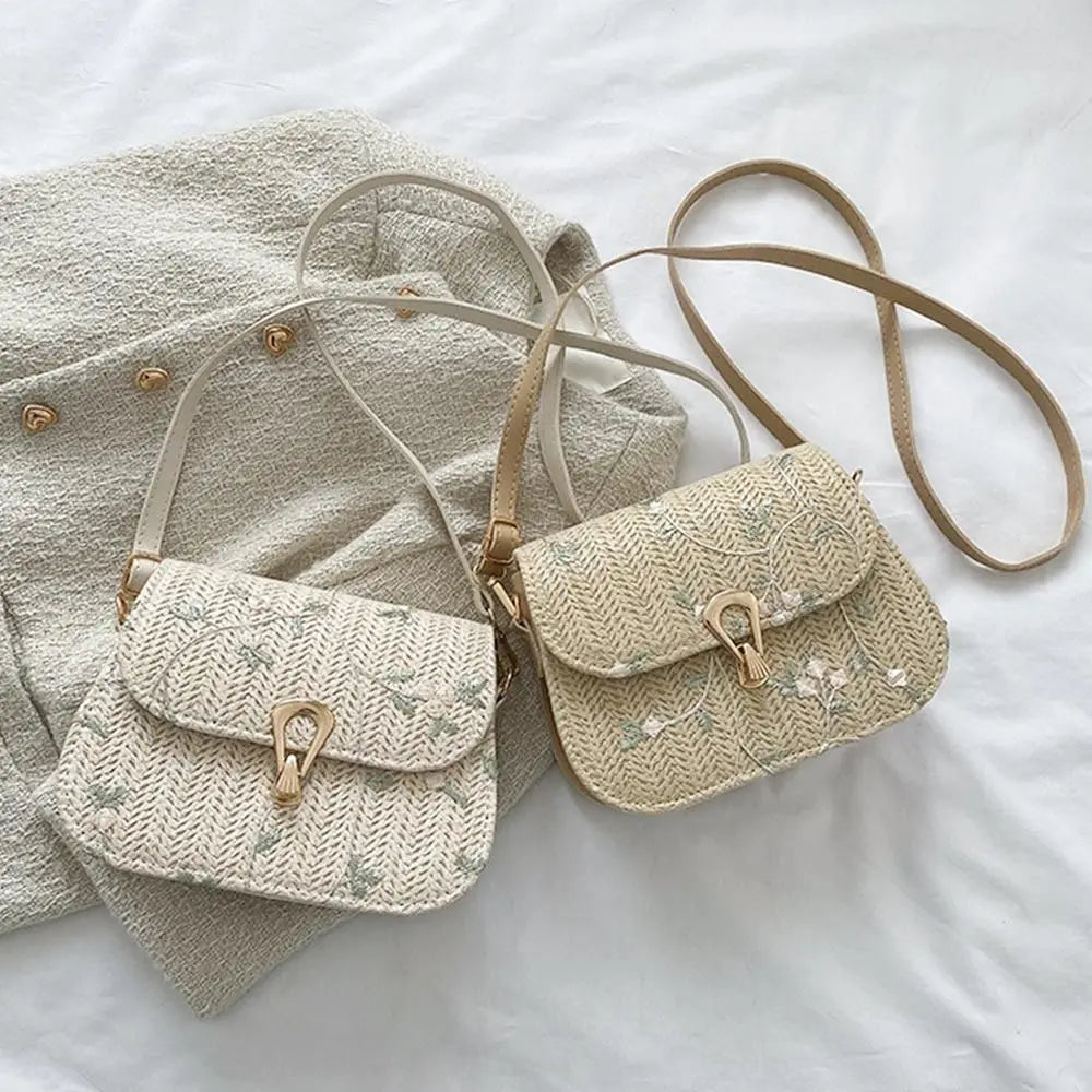 Straw Saddle Bag Crossbody Embroidered For Women Trendy - Smarsty