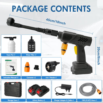Cordless Pressure Washer Gun Electric 6 IN 1 Nozzle Portable 21V 500PSI 3200rpm High-Power With Battery 10M (32.8FT) Hose - Smarsty