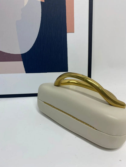 Luxurious Gold Clutch Evening Bag With Box Chain Strap - Smarsty
