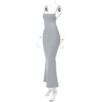 Hugcitar 2025 Spring Solid Sleeveless Backless Elegant Sexy Bodycon Y2K Maxi Prom Dress Women Clothes Birthday Party Casual Y2K - Smarsty