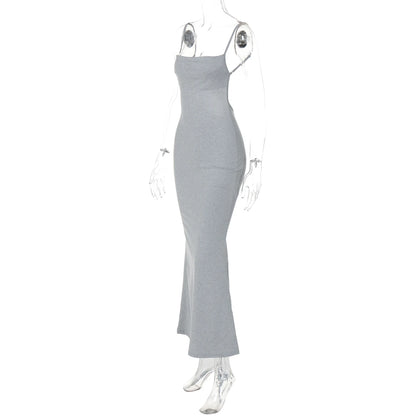 Hugcitar 2025 Spring Solid Sleeveless Backless Elegant Sexy Bodycon Y2K Maxi Prom Dress Women Clothes Birthday Party Casual Y2K
