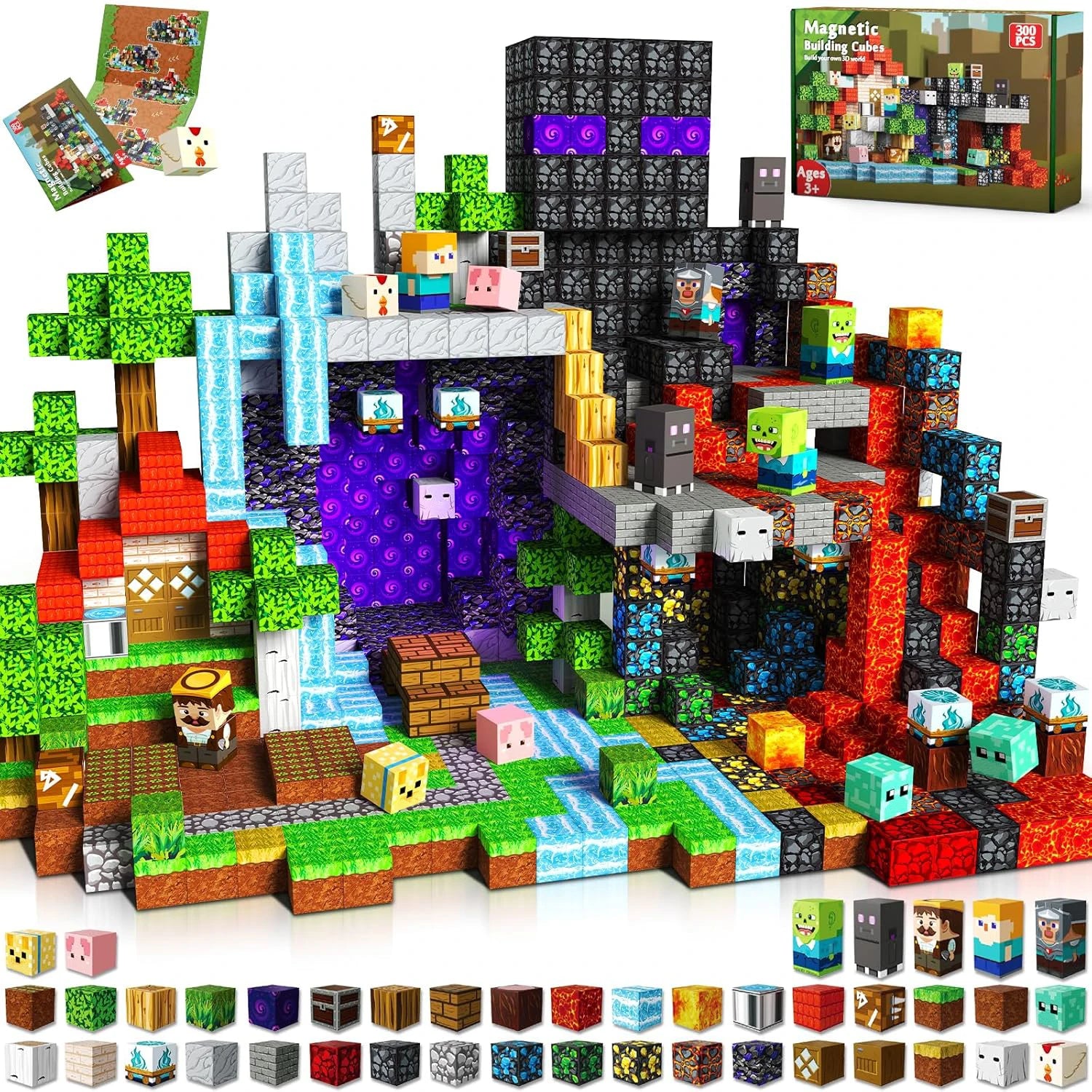 300pcs Warped Forest Magnetic Building Blocks Set, My World Figures Bricks, STEM Educational Toys for Kids, Gifts for Boys Girls