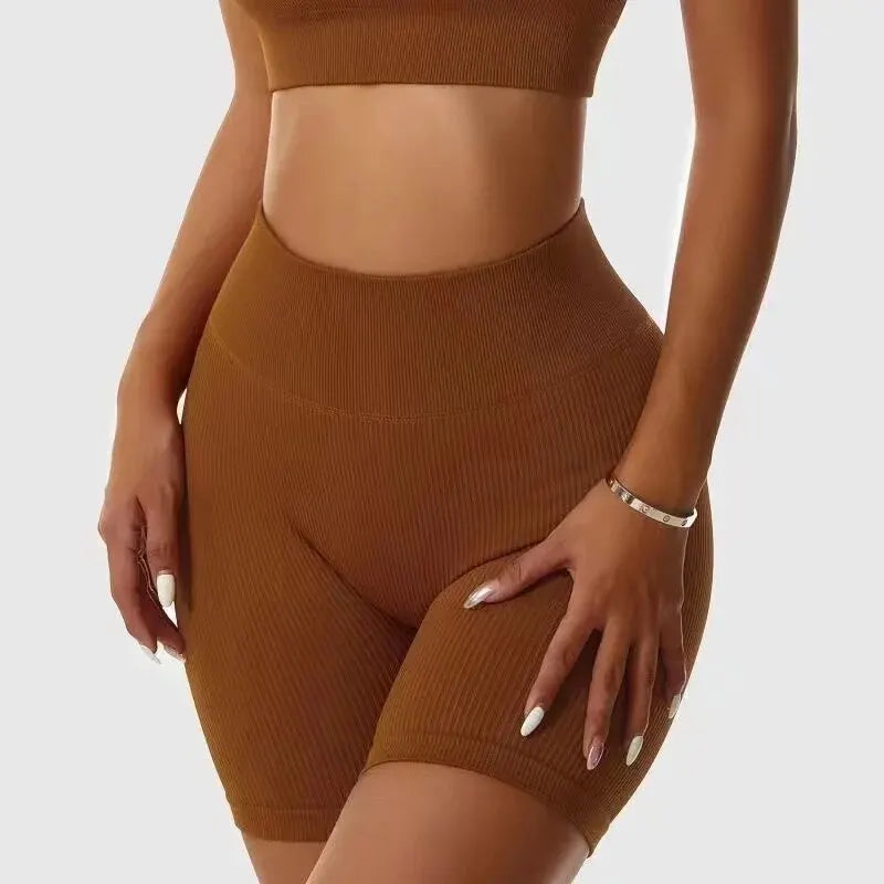 Seamless Knitted Sports Shorts Casual High Waist Push Up Cycling Shorts Fitness Running Tight Hip Lifting Yoga Shorts Sportswear - Smarsty