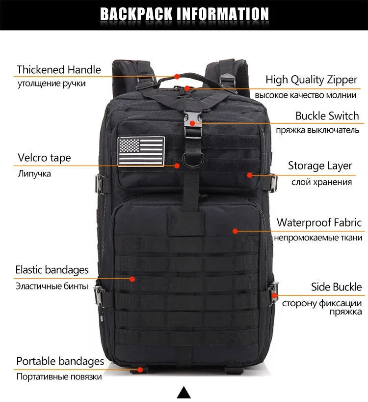 30/50L Tactical Backpacks Man Traveling Bags Survival Outdoor 3P Assault Pack EDC Molle Pack hiking Trekking Hunting Bag - Smarsty