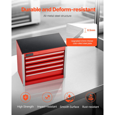SucceBuy 5-Drawer 8.6in Metal Tool Box Red/Black Portable Small Tool Chest with PP Feet Pads for Garage Workshop Tools Storage - Smarsty