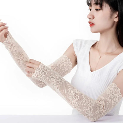 Women Lace Sunscreen Arm Sleeves UV Protection Gloves - Smarsty