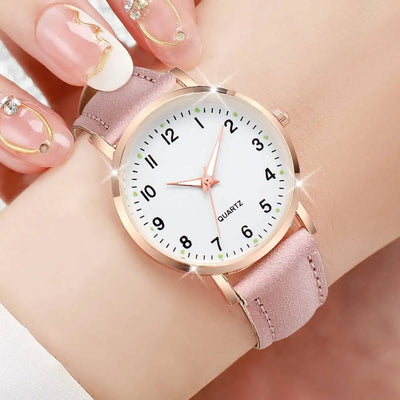 Fashion Arabic Dial Quartz Watch with Leather Strap for Women - Smarsty