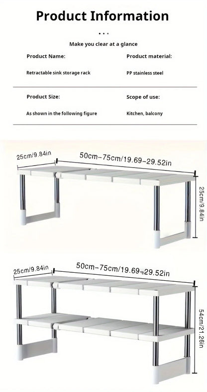 Adjustable Under Sink Storage Rack,Expandable Kitchen & Bathroom Cabinet Organizer, Durable Space-Saving Multi-Layer Pot Holder