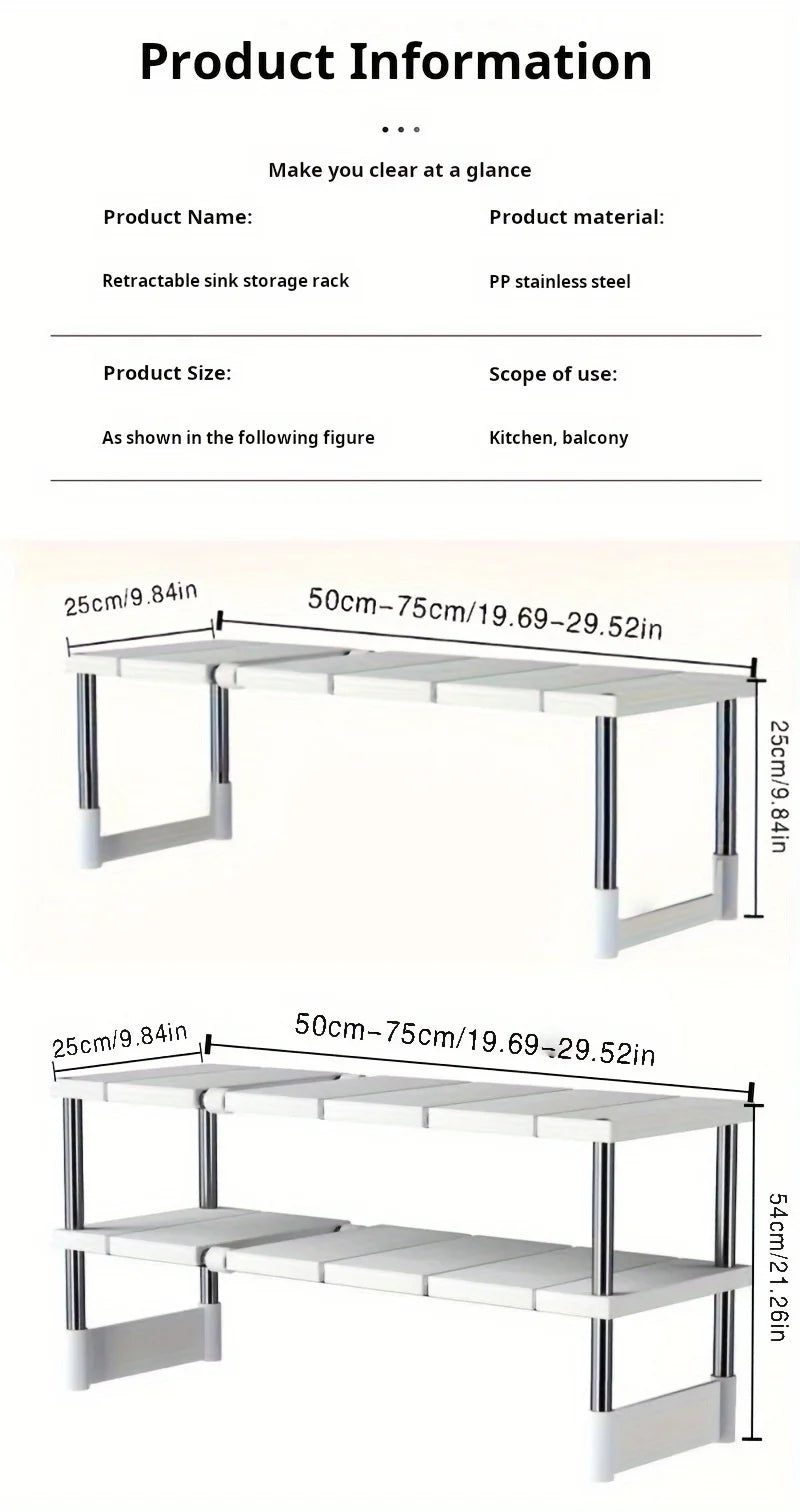 Adjustable Under Sink Storage Rack,Expandable Kitchen & Bathroom Cabinet Organizer, Durable Space-Saving Multi-Layer Pot Holder