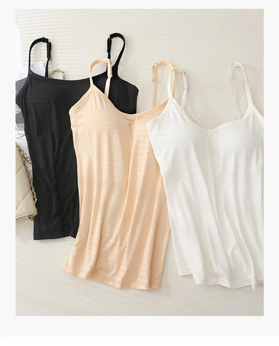 M-3XL For 35-85kg Modal Plus Size Camisole Tank Top With Fixed Cup Women's Chest Padded Outer Wear Bottoming Underwear Wear-Free - Smarsty