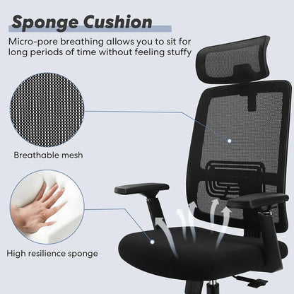 New Ergonomic Mesh Adjustable Lumbar Support Office Chair 120°Tilt High Back Comfortable Computer Chair with Soft Flip Up Arms