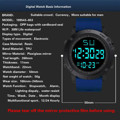 Men's Waterproof Sports Watch with LED Display and Stopwatch - Smarsty