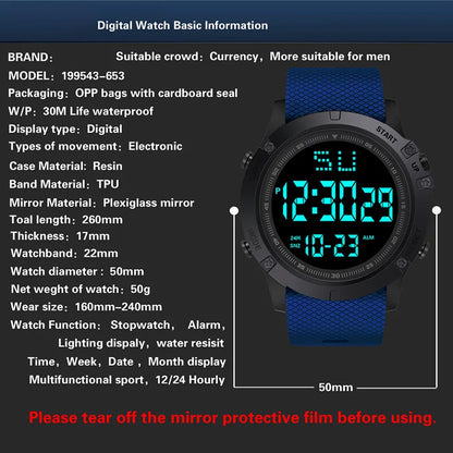 Men's Waterproof Sports Watch with LED Display and Stopwatch - Smarsty