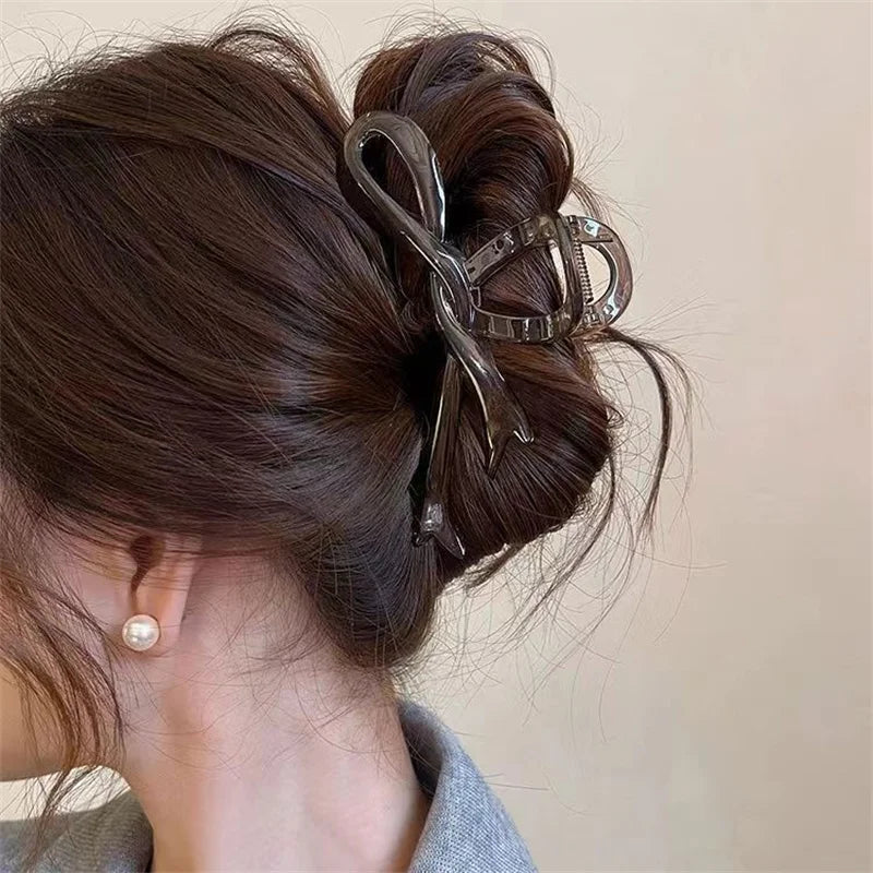 13cm Acrylic Bow Hair Claw Clip Glossy Strong Grip Women - Smarsty