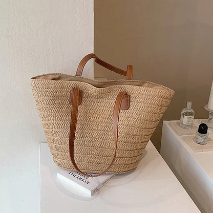 Large Capacity Straw Bag Handbag For Women Beach Bag - Smarsty